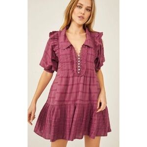 Free People Elora Tonal Windowpane Check Juneberry Purple Mini Dress
